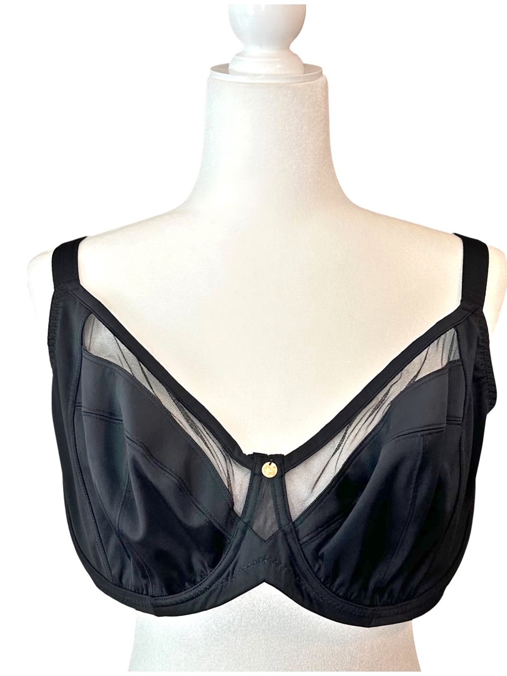 Understance Unlined Underwire Satin and Mesh Black Bra Women’s SZ 42DD
